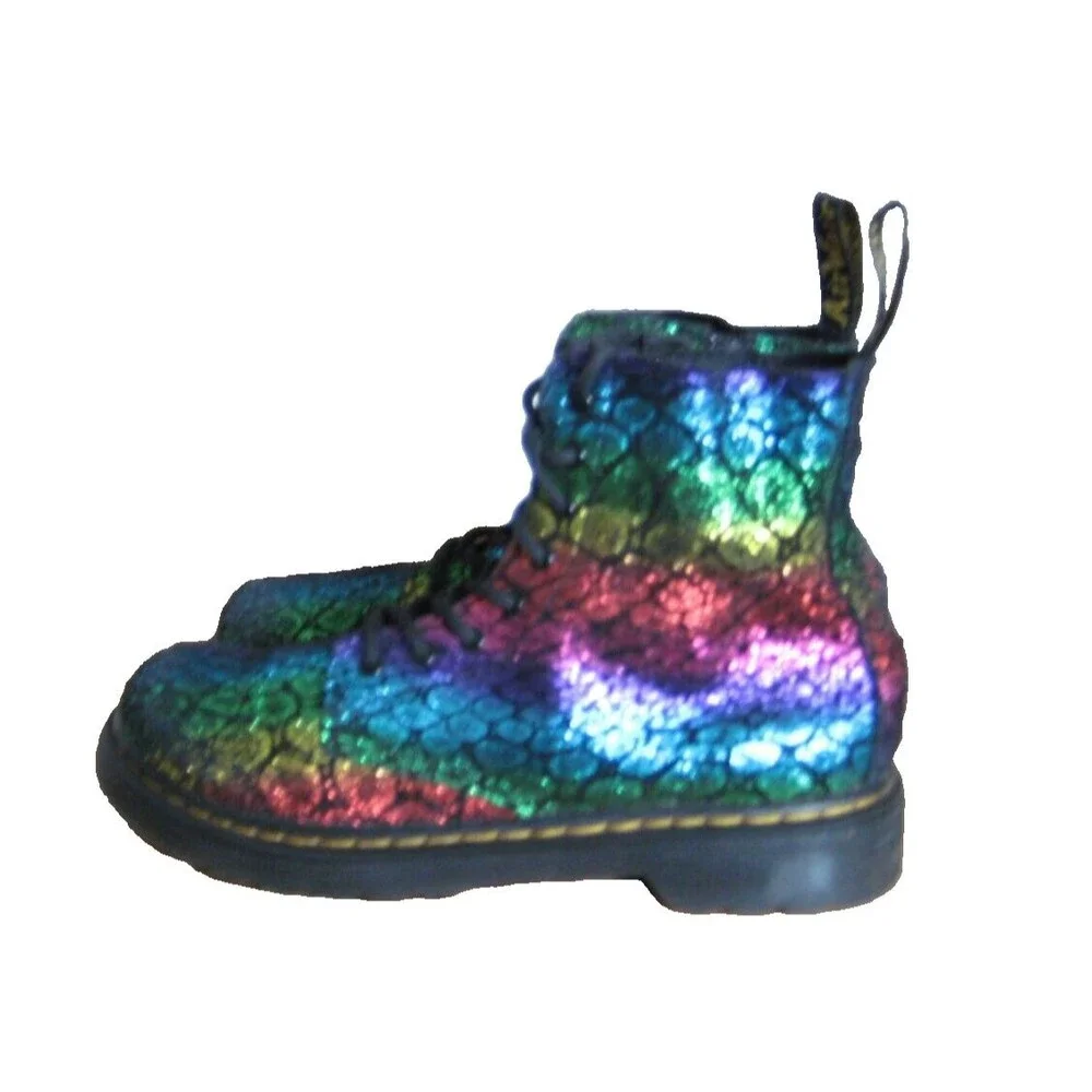 Dr. Martens 1460 Pascal Boots Girls Size 3 Metallic Black Rainbow 26197001